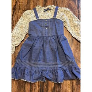 Vtg USA Made Blue And Floral Jumper Dress & Shirt Sz 6x